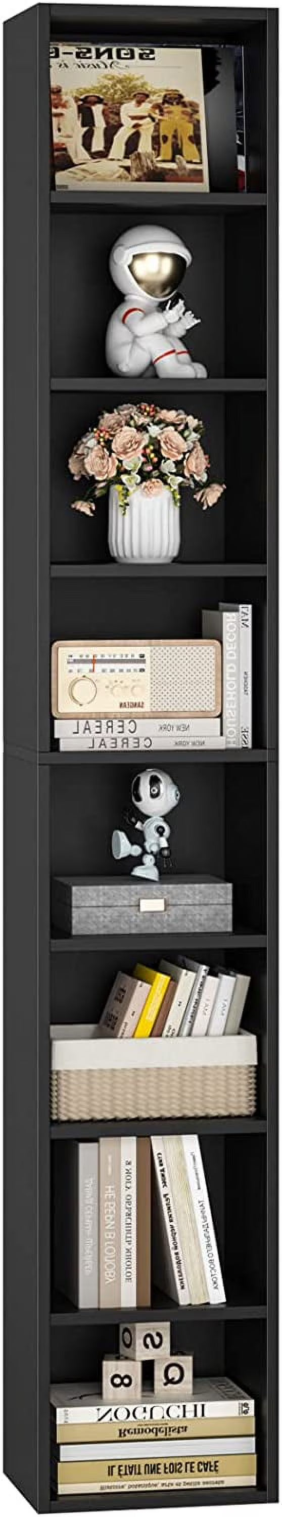 8-Tier Tall Narrow Media Storage Cabinet with Adjustable Shelves, Black O944