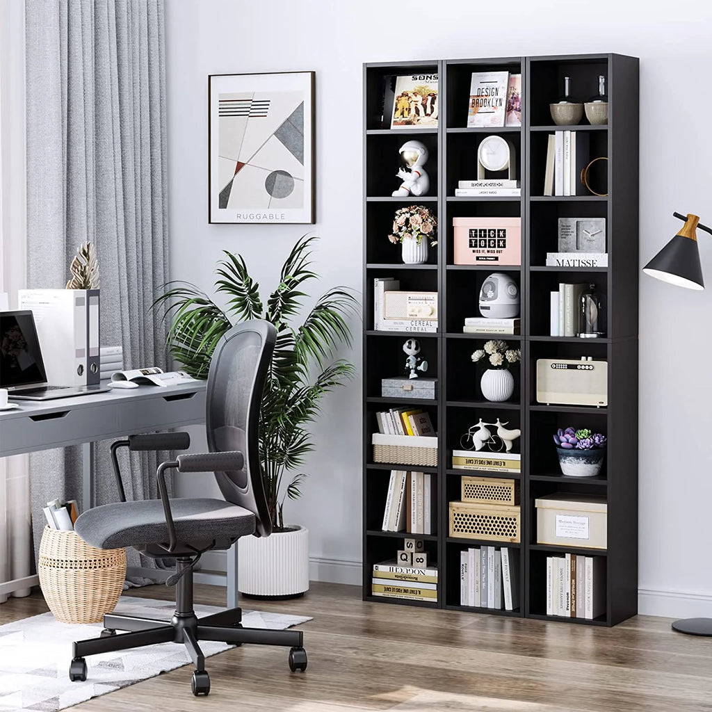 8-Tier Tall Narrow Media Storage Cabinet with Adjustable Shelves, Black O944