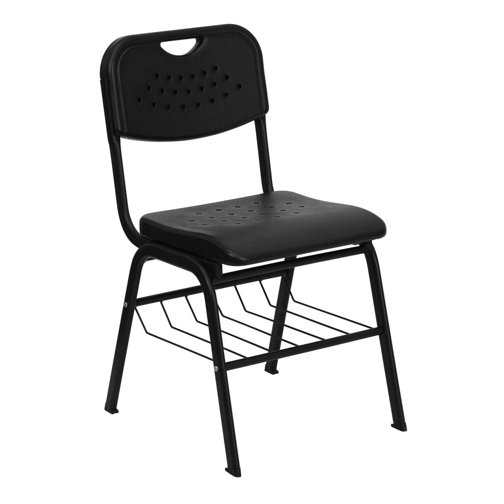 Black Frame Plastic Chair with Book Basket K32774