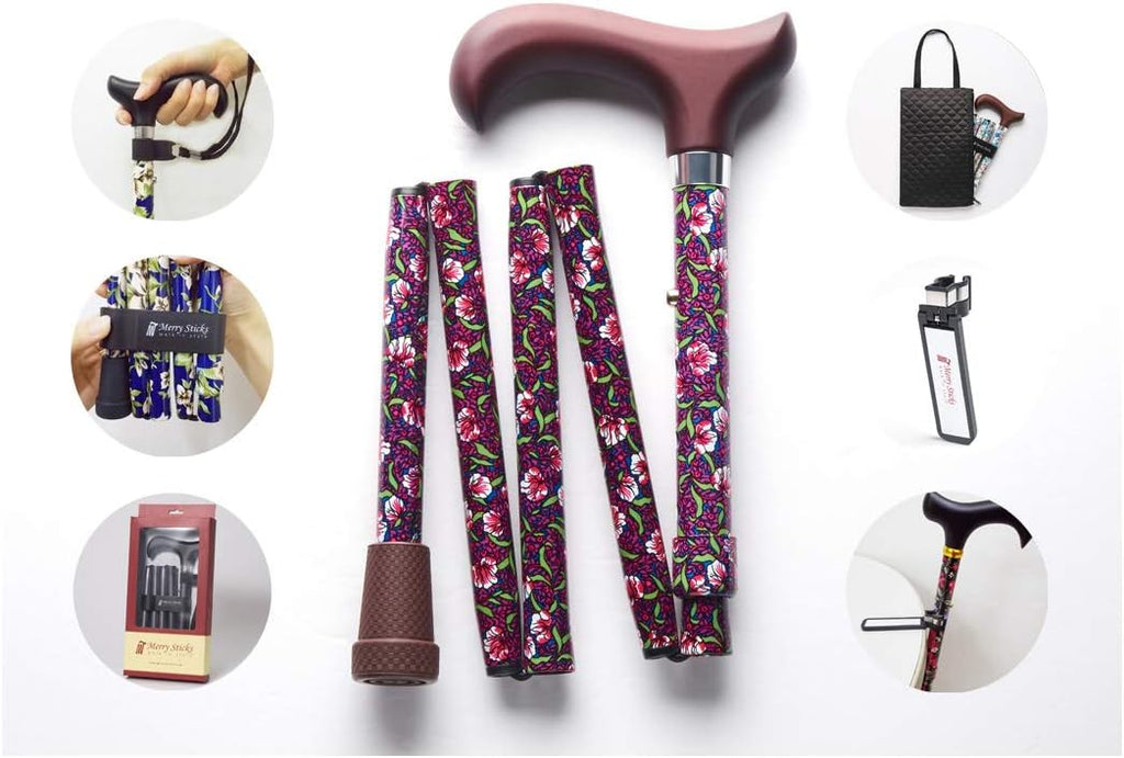 Folding Adjustable Walking Cane with Cane Bag and Reflective Cane Holder I3217