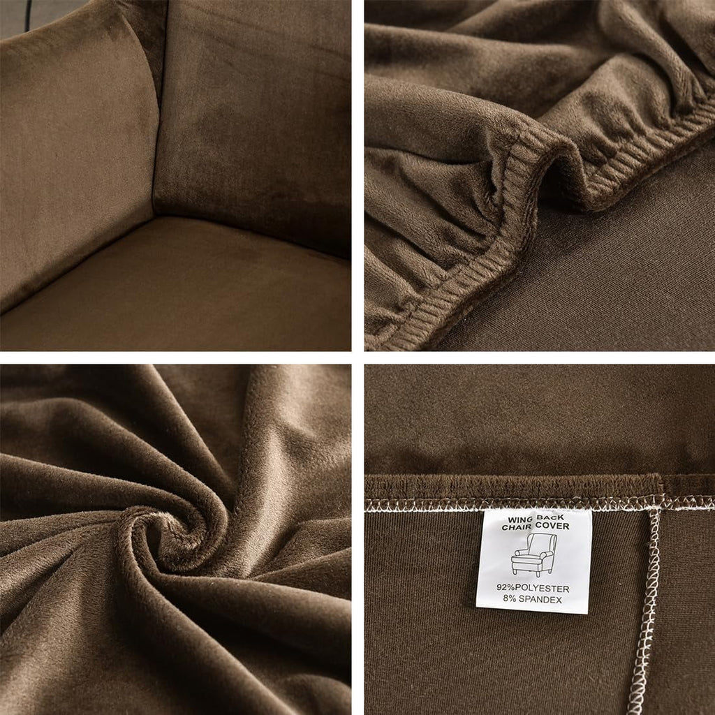 Velvet Stretch Wingback Chair Sofa Slipcover with Elastic Bottom N37051