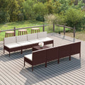 9 Piece Garden Conversation Set with Cushion and Footrest Brown Poly Rattan Sectional Outdoor Furniture Set B737375