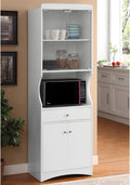 White Microwave Cart with Glass-Door Upper Shelves N492851