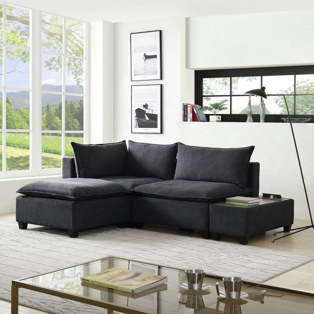 Light Gray Fabric Sectional Loveseat with Ottoman Z32436