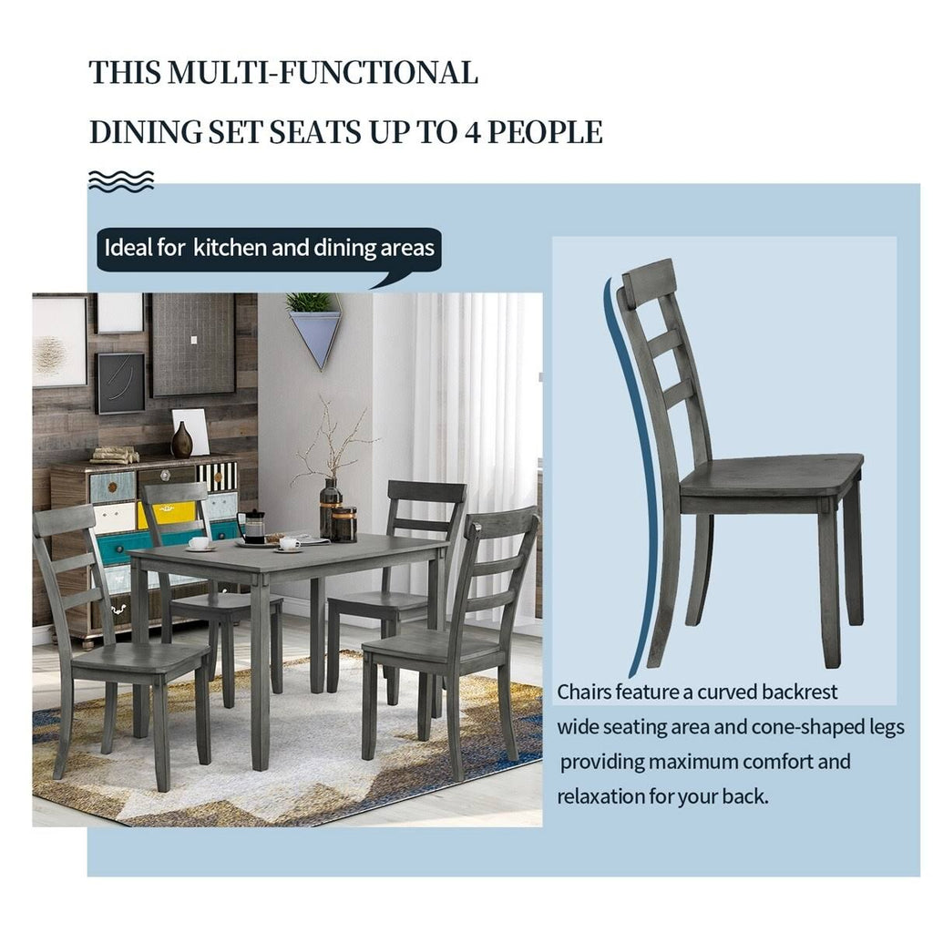 5-Piece Wood Dining Set - Grey D841