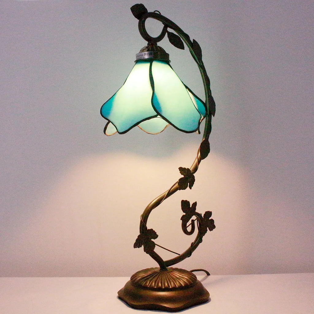 Stained Glass Table Desk Reading Lamp with Crystal Bead Shade M4771