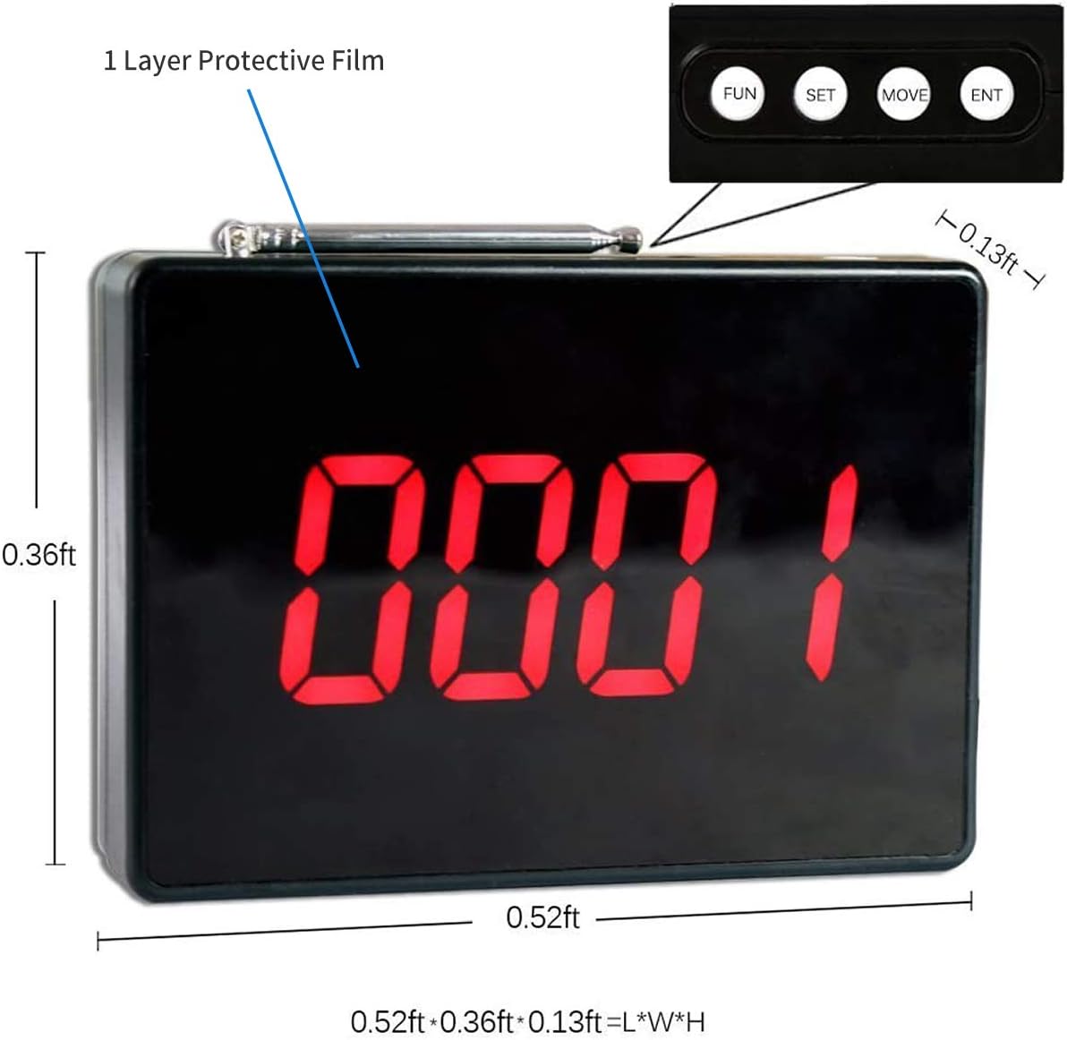 Wireless Calling System with 5 PCS Waterproof Call Buttons and 1PC Display Receiver D3713