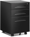 Black Metal 3 Drawer Rolling File Cabinet with Lock P57604