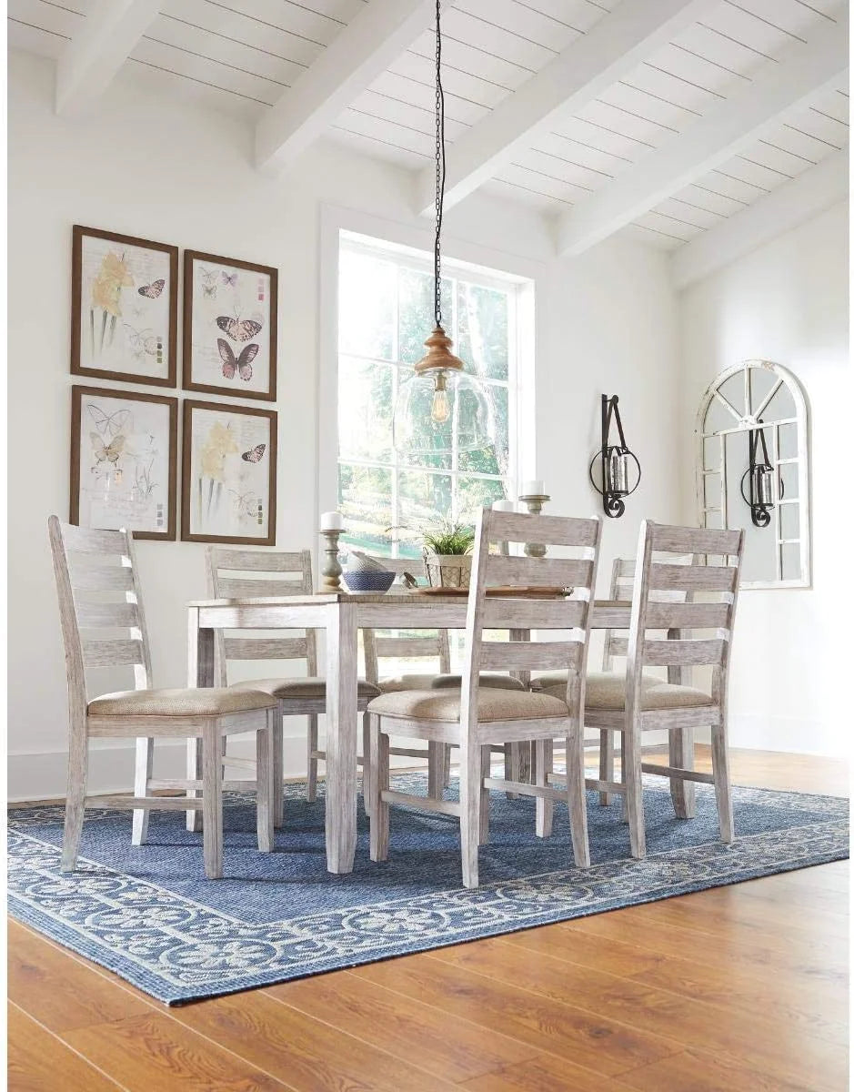 7 Piece Dining Set in White and Light Brown V57099