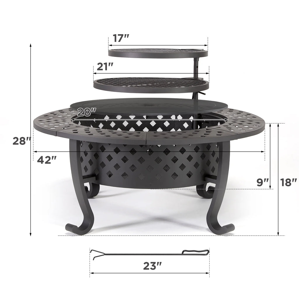 42-inch Metal Fire Pit with 2 Grills and Lid H987075