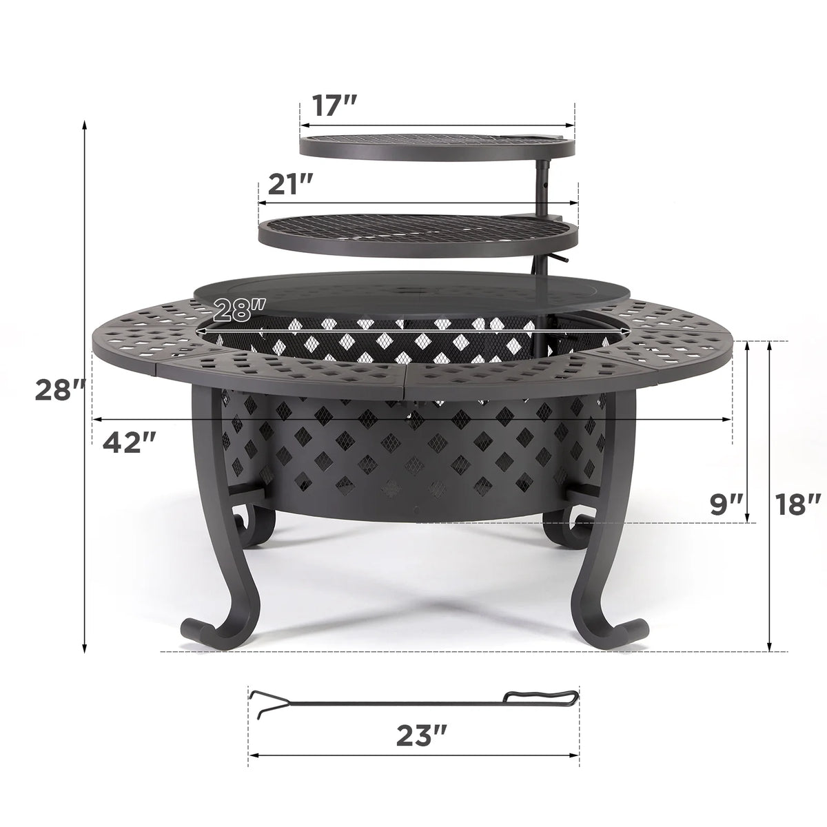 42-inch Metal Fire Pit with 2 Grills and Lid H987075