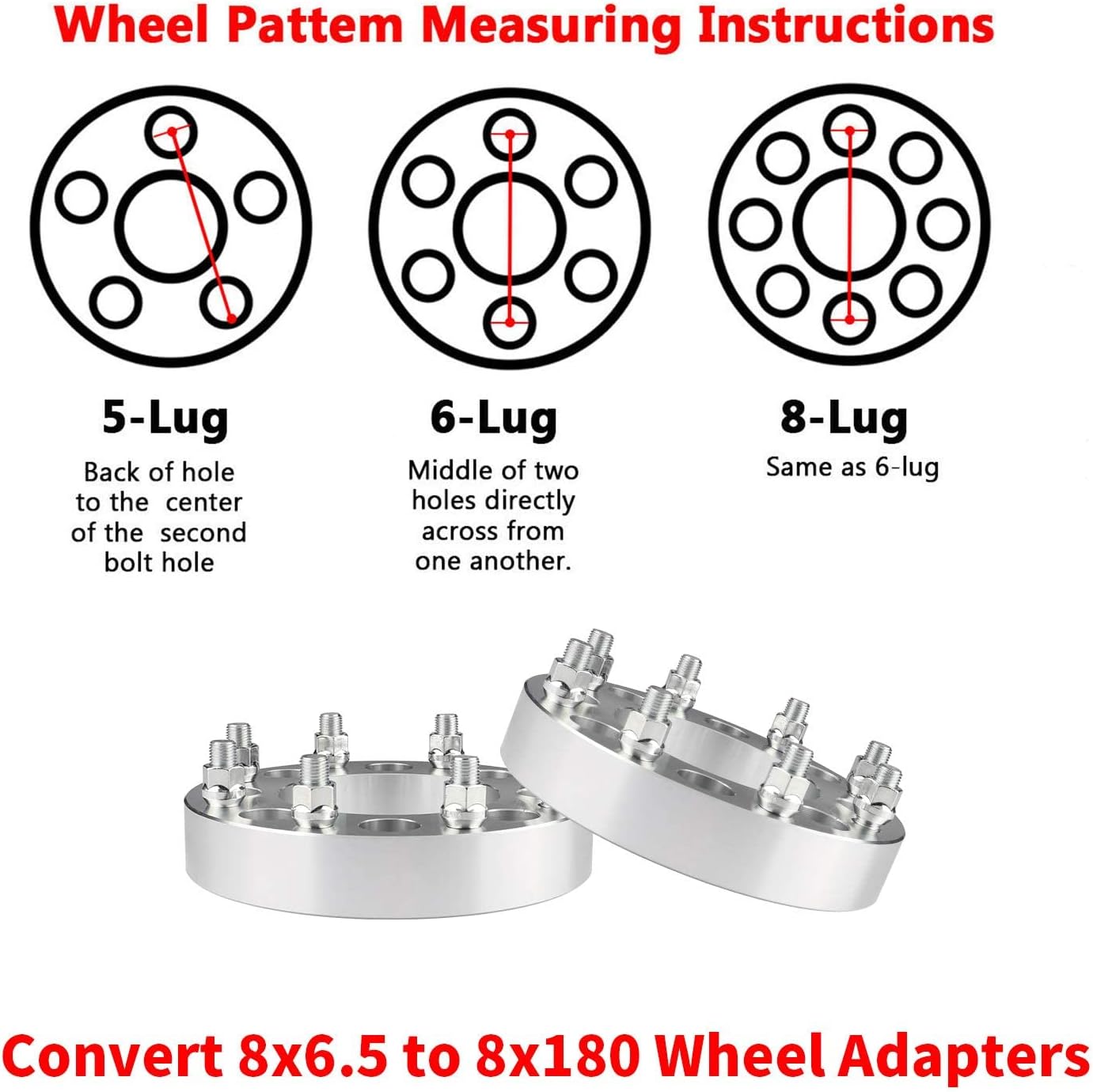 2pcs 8x6.5 to 8x180 Wheel Adapters, 1.5 Inch, Chrome K8275