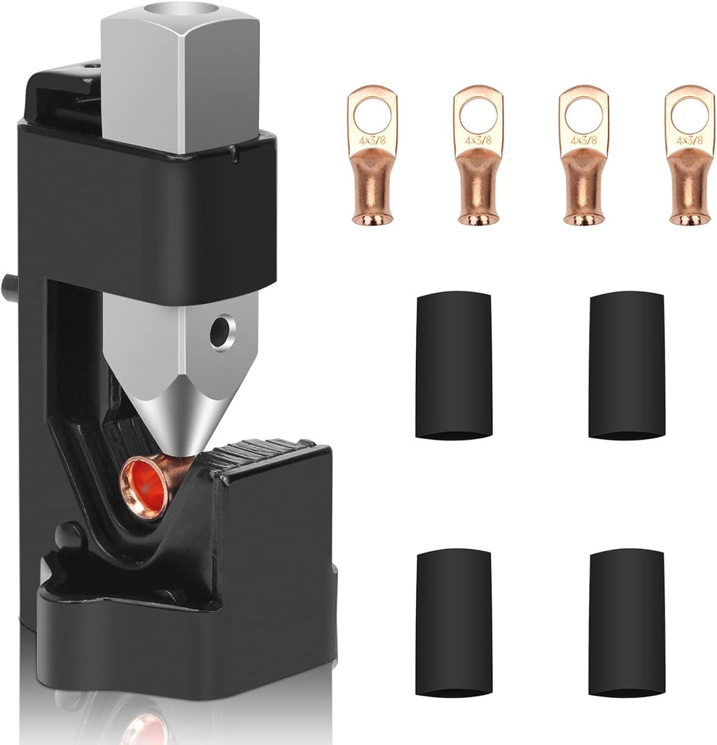 Hammer Crimping Tool for 8 to 4/0 AWG with 4Pcs Terminal Connector and 4Pcs Heat Shrink Tube O263