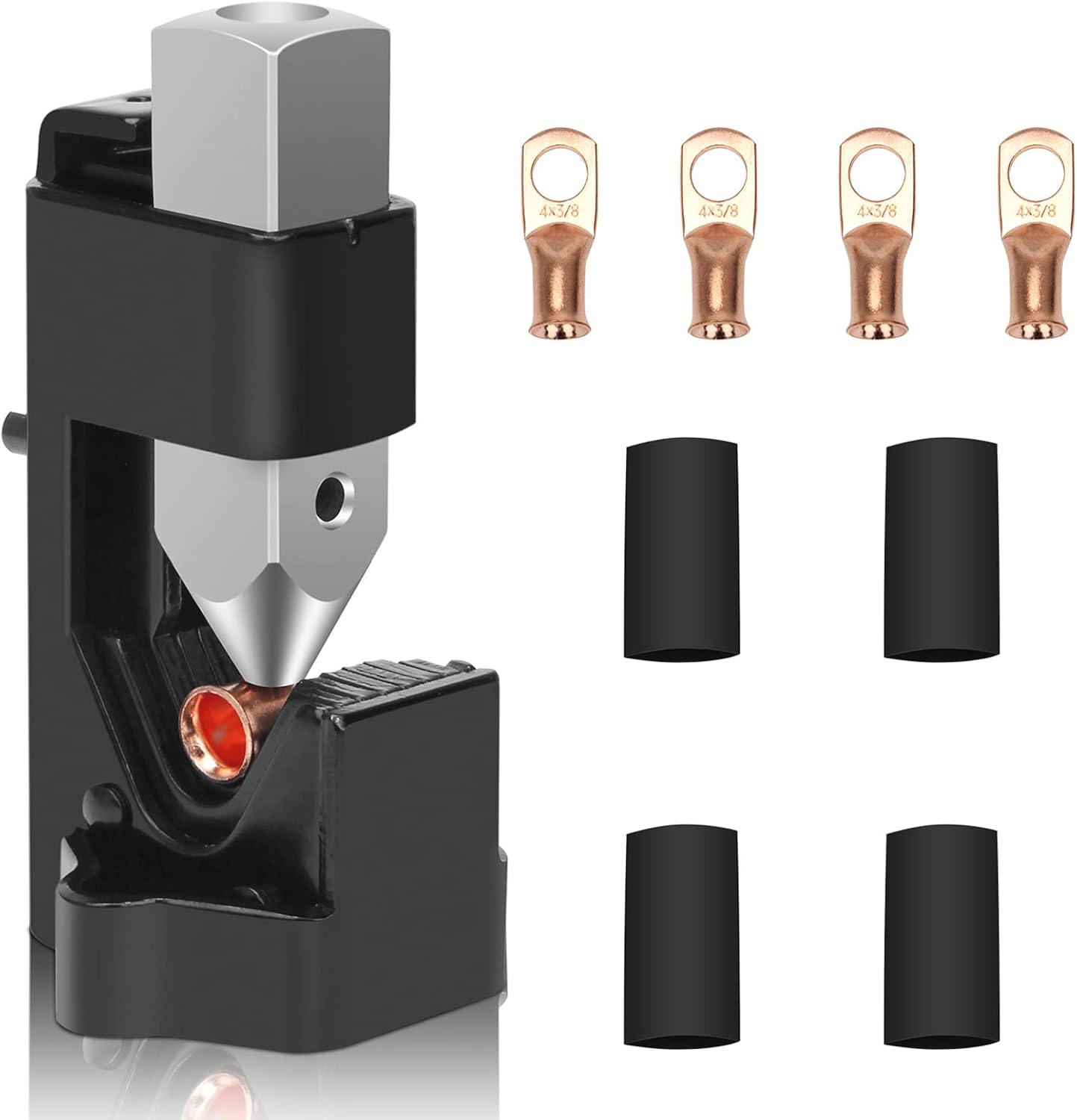 Hammer Crimping Tool for 8 to 4/0 AWG with 4Pcs Terminal Connector and 4Pcs Heat Shrink Tube O263