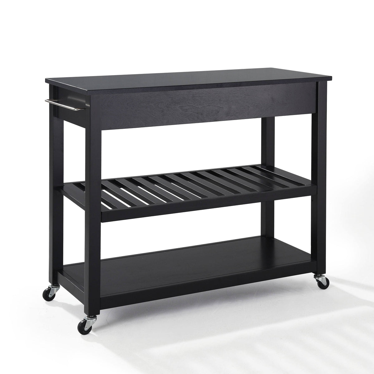 Black Granite Top Kitchen Cart Island with Stool Storage B241449