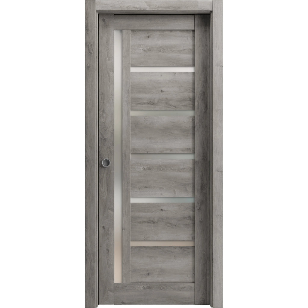 Sliding French Pocket Door 36 x 96 inches with Frosted Glass Solid Wood Interior Door D489