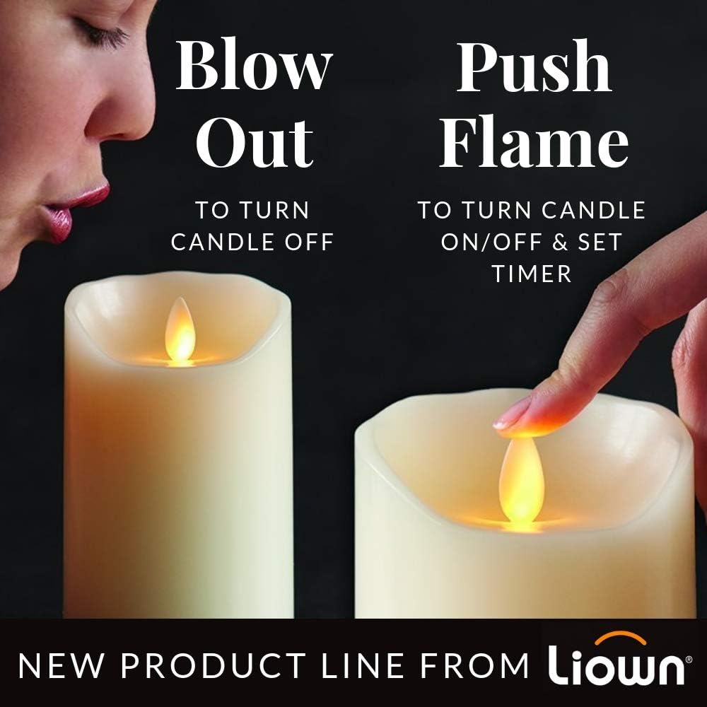 Ivory Pillar Candles with Remote, Set of 3, Flameless Battery Operated Flickering Light Source with Timer L143101