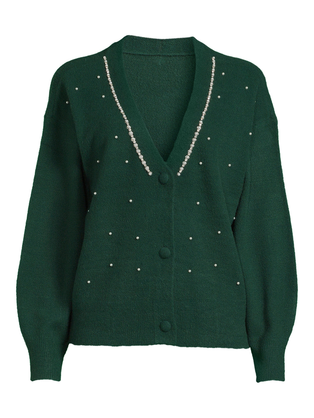 Women's V-Neck Embellished Button Front Cardigan with Long Sleeves W232179