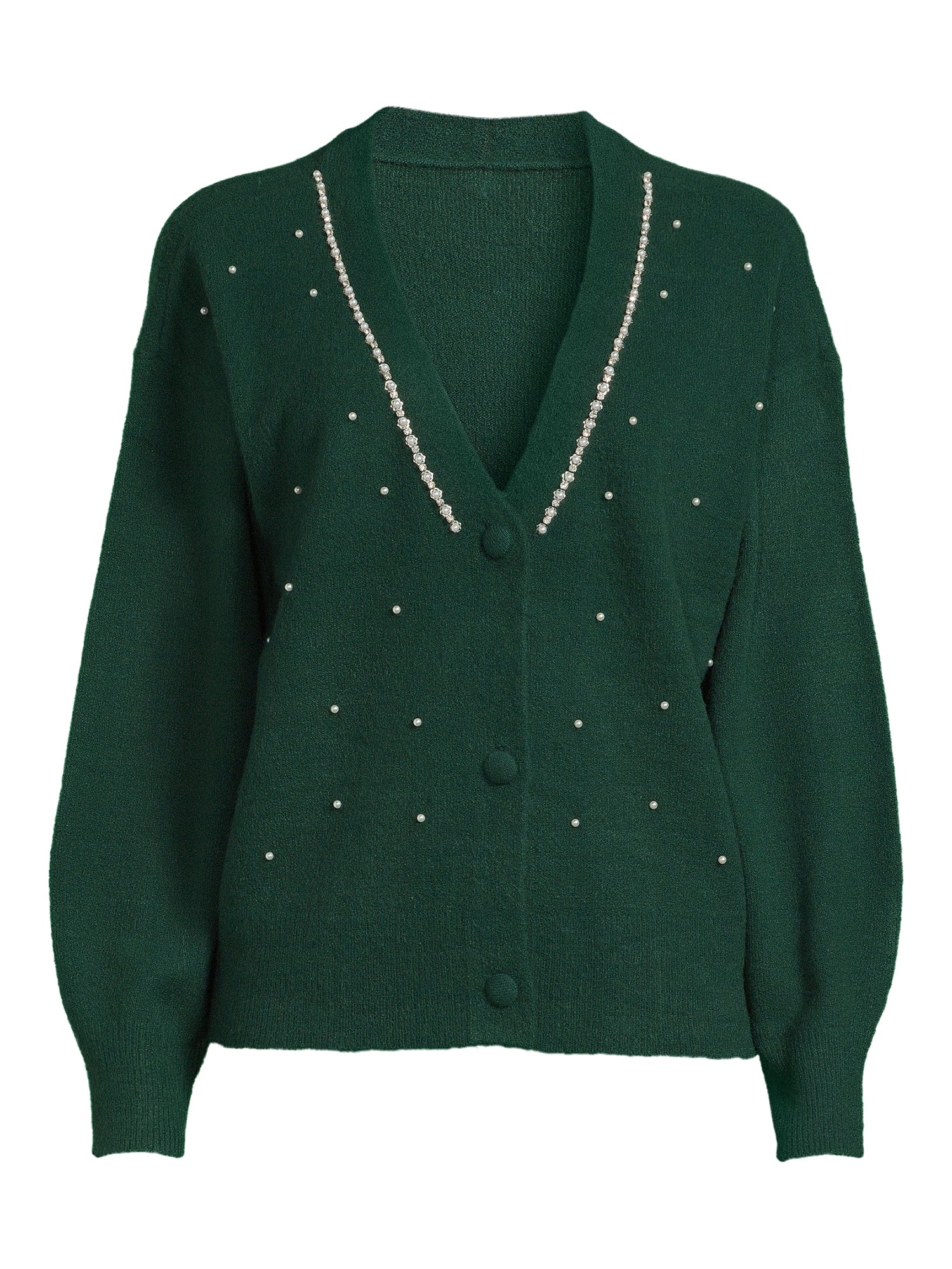 Women's V-Neck Embellished Button Front Cardigan with Long Sleeves W232179