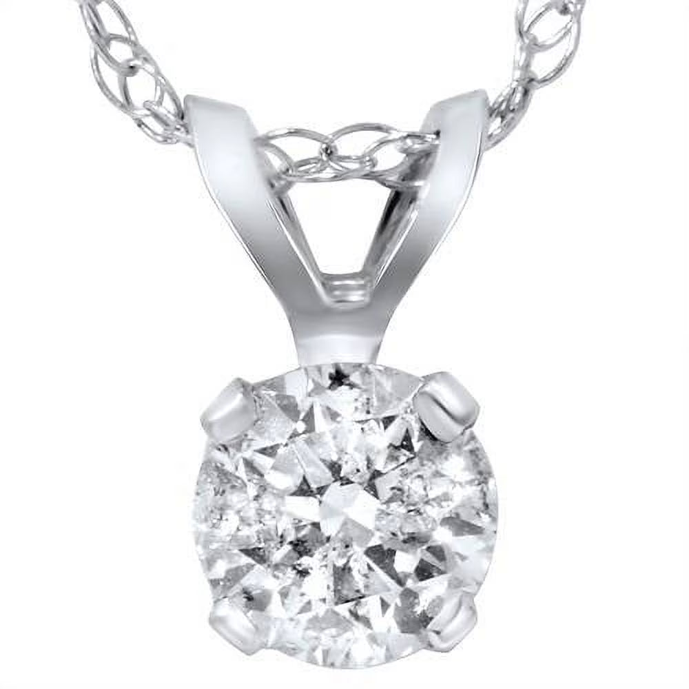 14K White Gold Solitaire Diamond Pendant with 18" Chain A977