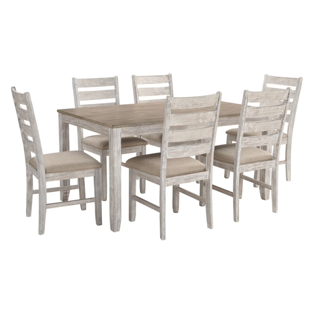7 Piece Dining Set in White and Light Brown V57099
