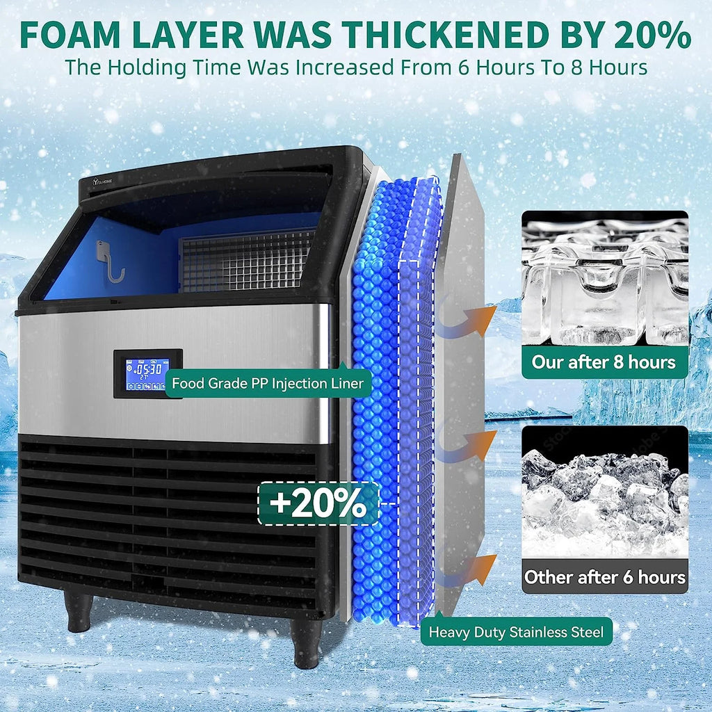 Commercial Ice Maker Machine 320lbs/24h with 100lbs Storage Bin, Stainless Steel Ice Scoop, Blue Light W301323