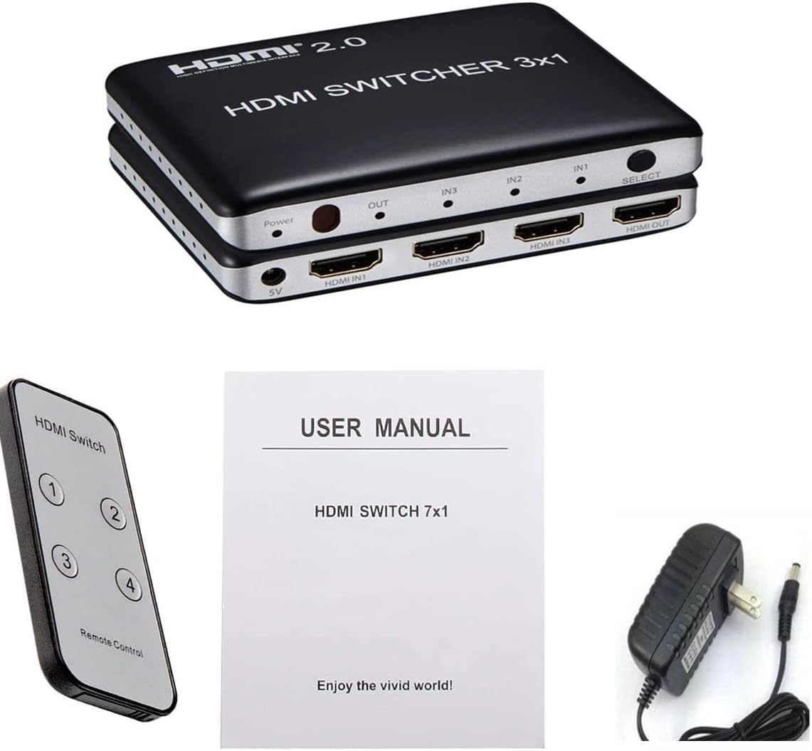 3 Port HDMI Switch HDMI2.0 4K@60Hz with IR Wireless Remote Control, Pack of 2 Y362