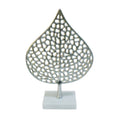 Modern Metal Leaf with Marble Base in Silver H616