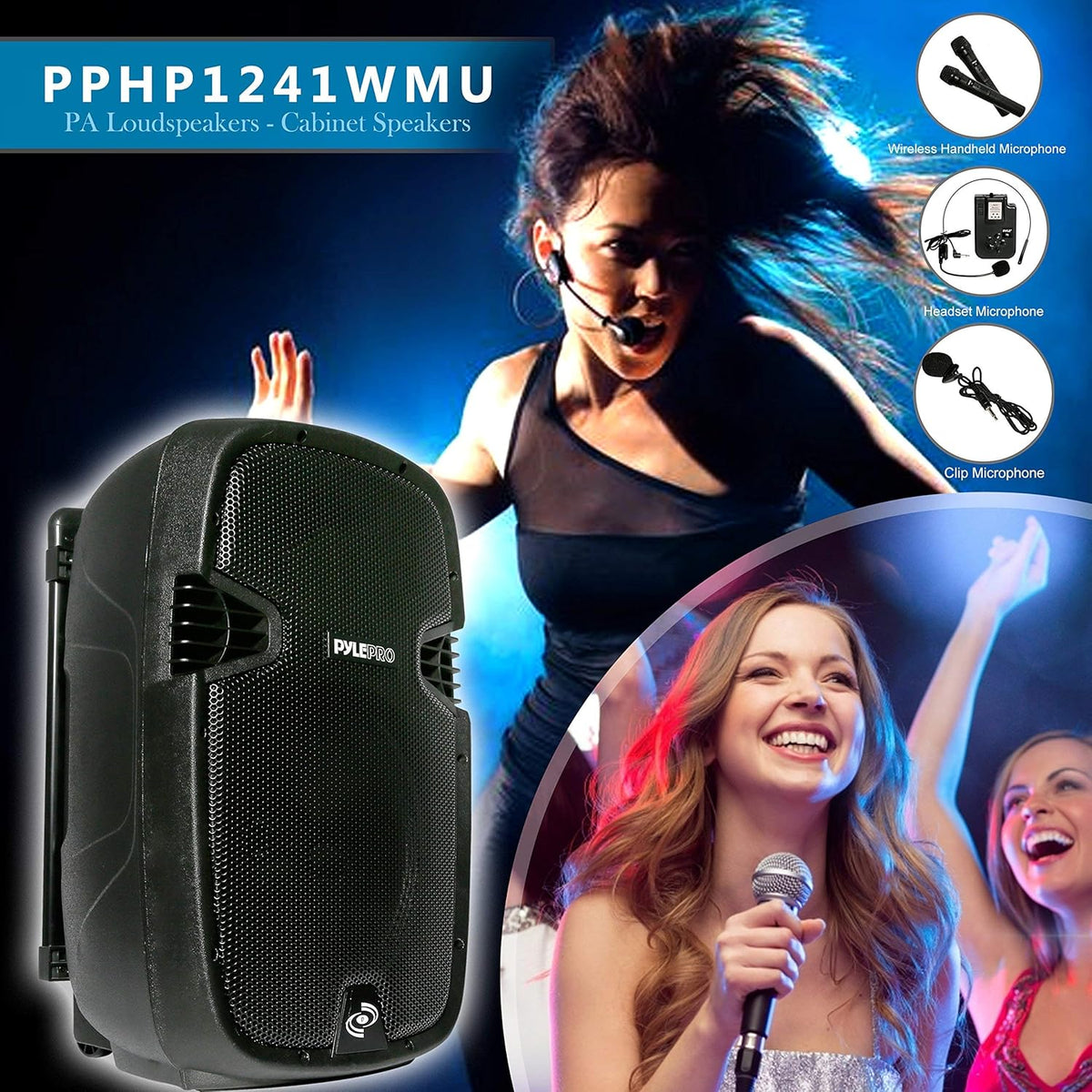 Wireless Portable PA Speaker System with Bluetooth, 12” Subwoofer, 1000 Watt Powered 2-Way Waterproof Amplifier H8947
