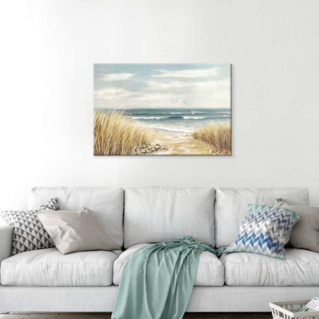 Abstract Beach Painting Wall Art Seashore Artwork Hand Painted Coastal Picture on Canvas B217974