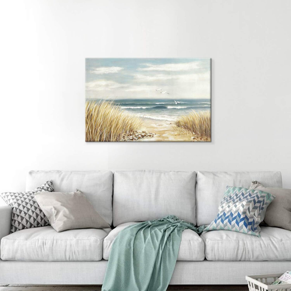 Abstract Beach Painting Wall Art Seashore Artwork Hand Painted Coastal Picture on Canvas B217974