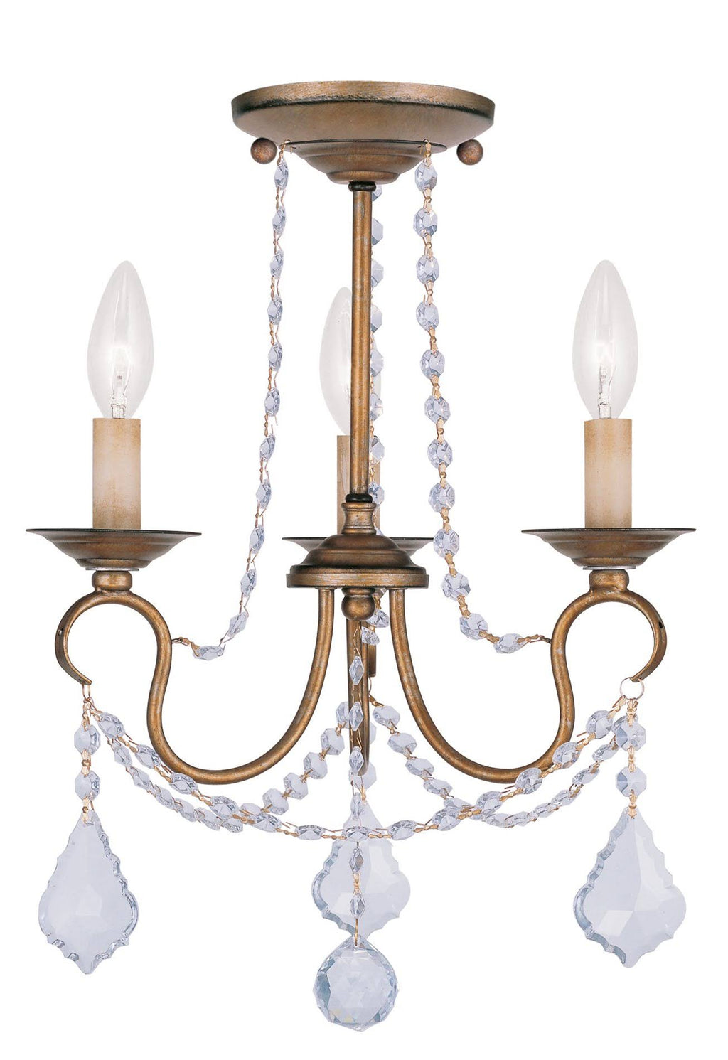 Antique Gold Leaf 3 Light Convertible Chain Hang/Ceiling Mount T826