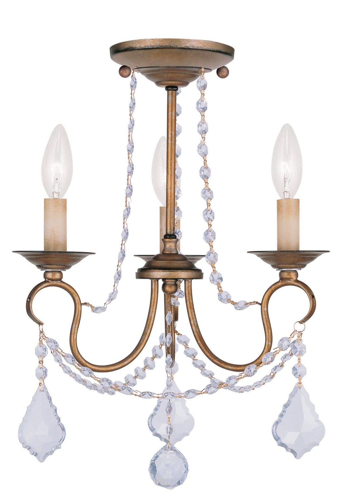 Antique Gold Leaf 3 Light Convertible Chain Hang/Ceiling Mount T826
