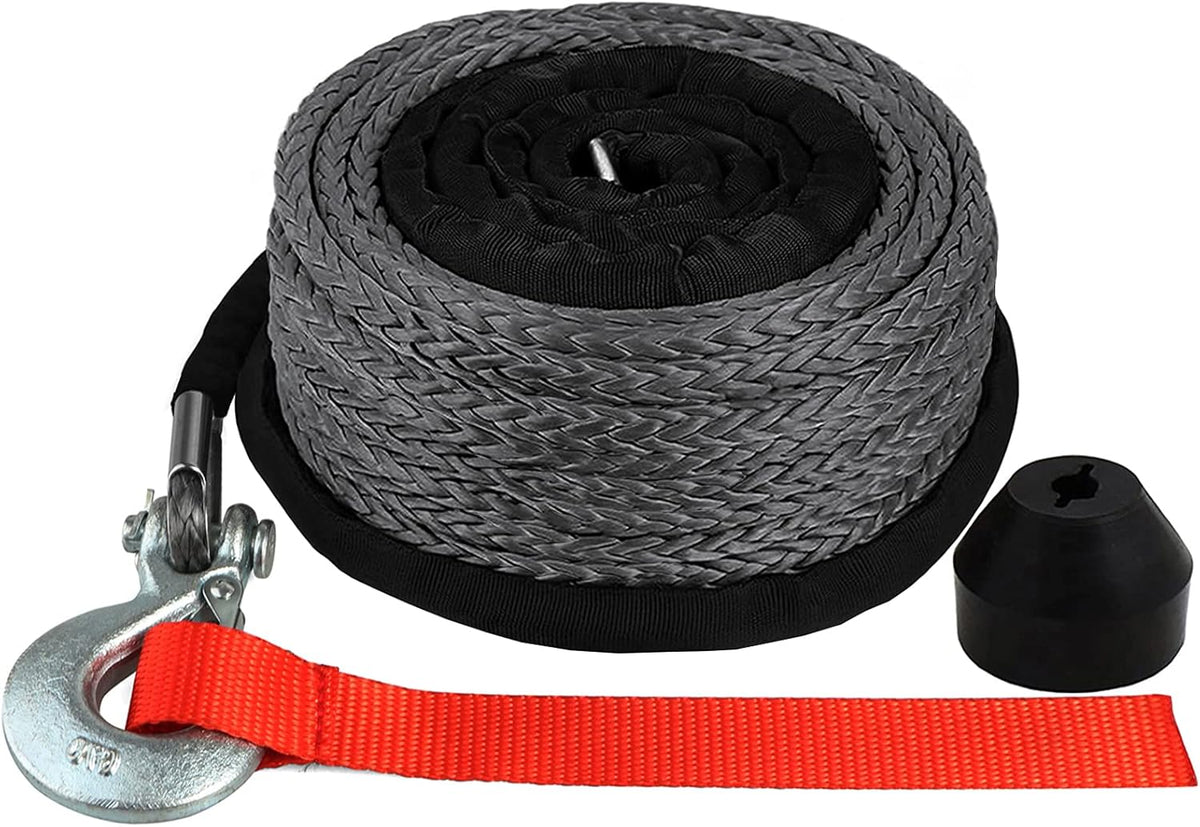 Synthetic Winch Rope Kit 1/4 x 50' 8200 Ibs with Snap Hook and Rubber Stopper R390