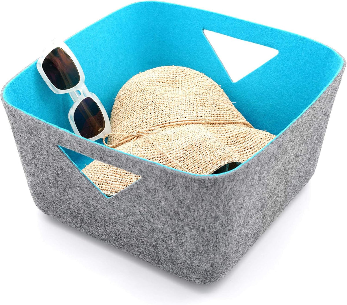 Turquoise Large Felt Storage Basket with Handles L3660