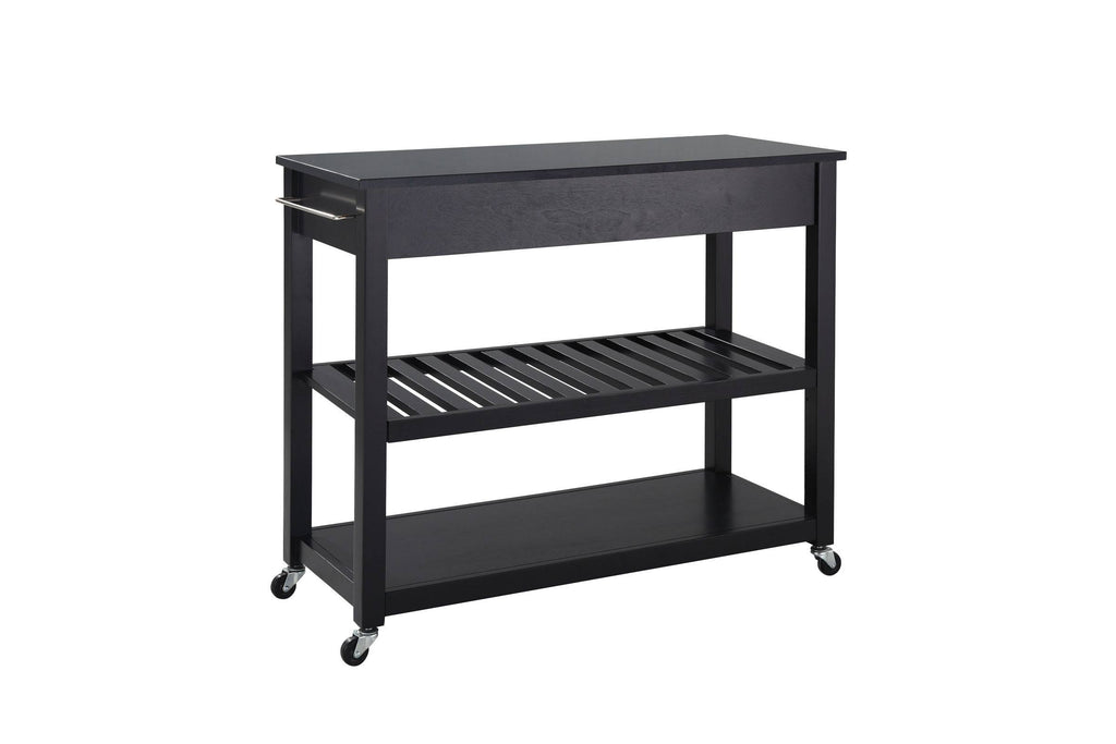 Black Granite Top Kitchen Cart Island with Stool Storage B241449