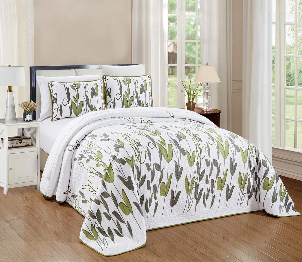 3-Piece Oversize Quilt Set Bright Reversible Bedspread Coverlet Cal King Size Bed Cover C758