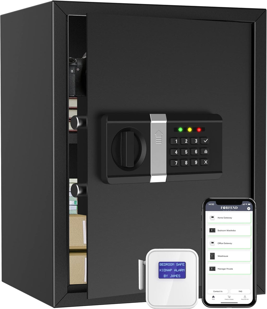 Smart Safe Box with App Remote Control, WiFi Gateway, Kidnap Alarm, Tamper Detection, Wall Mounted Home Safe Z93076