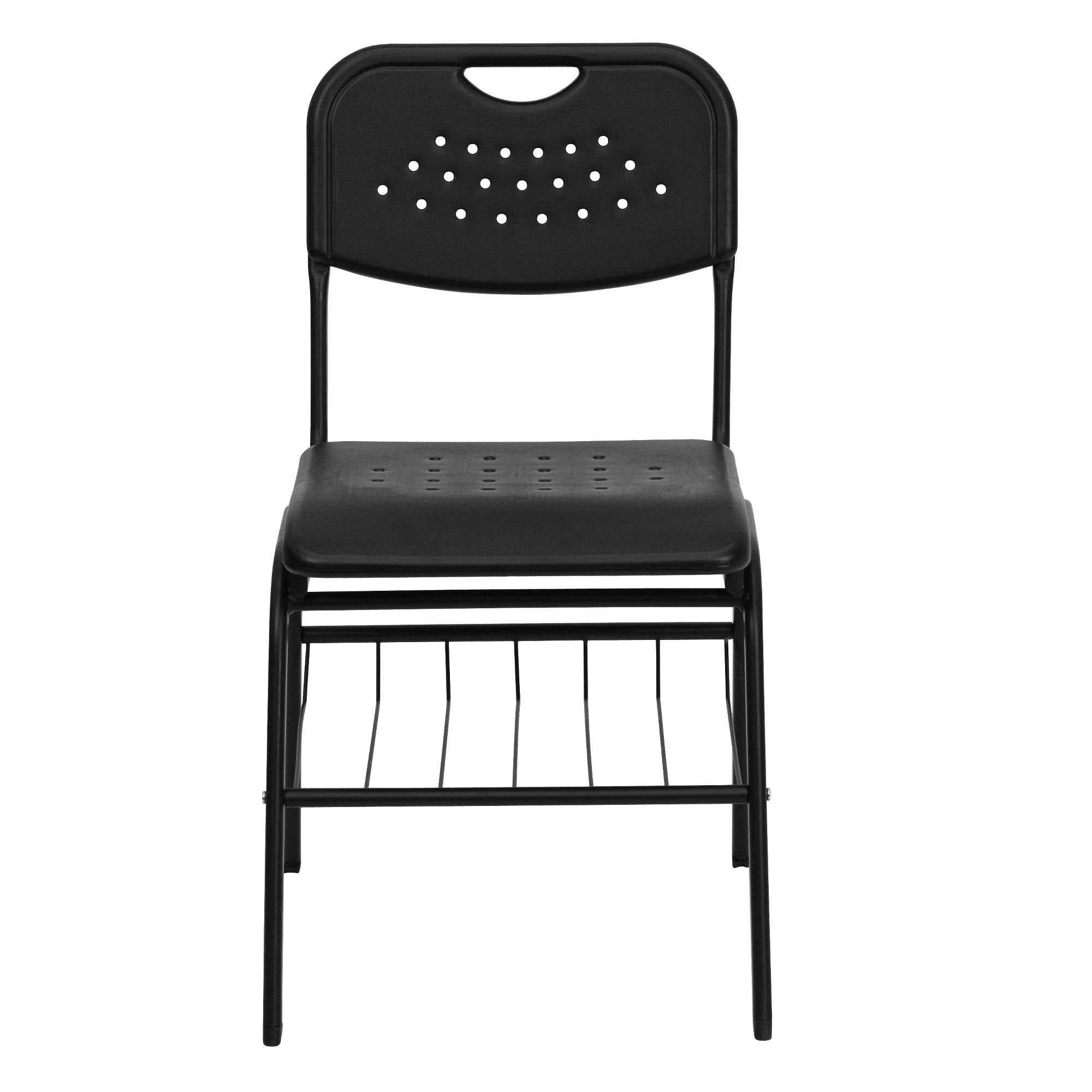 Black Frame Plastic Chair with Book Basket K32774