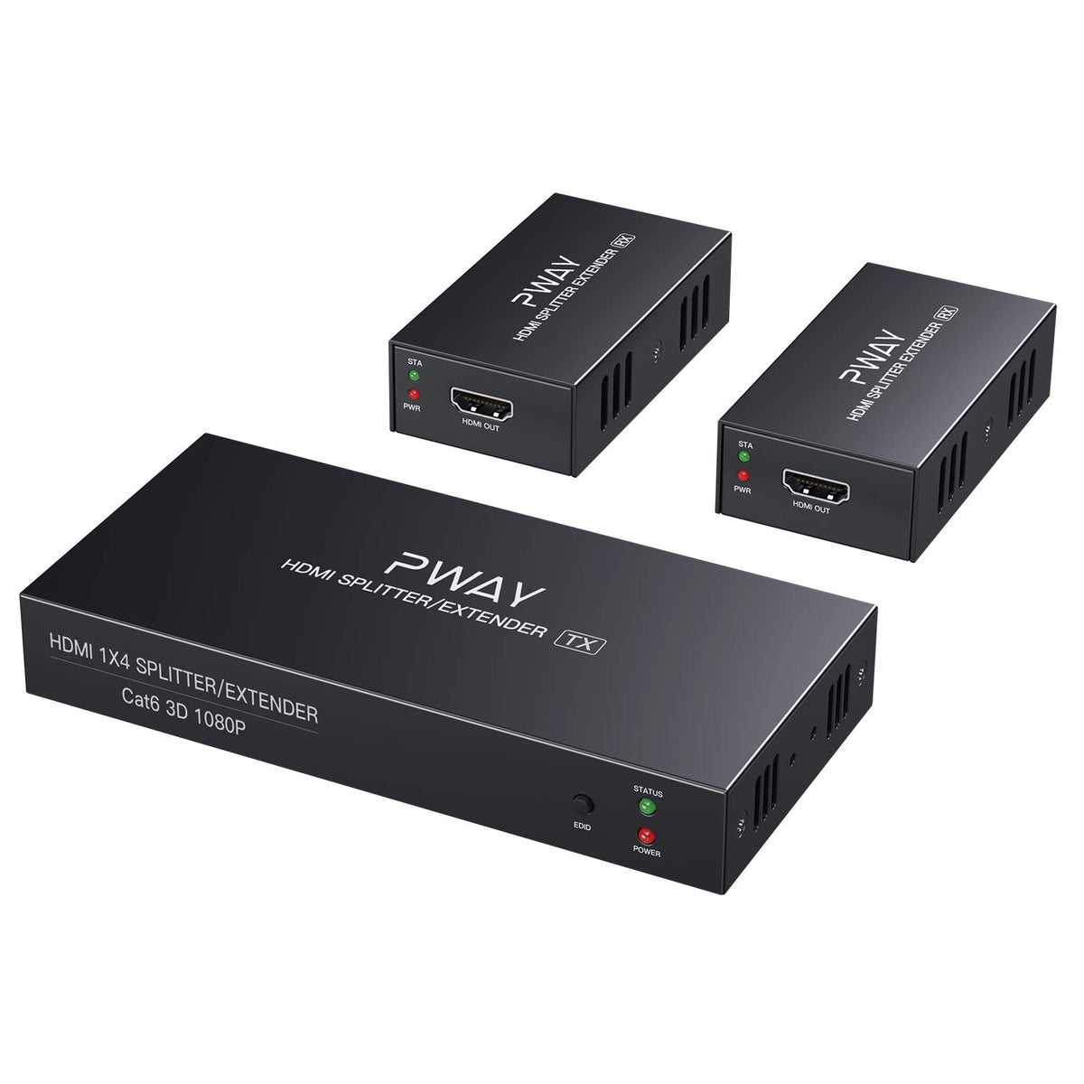 HDMI Extender Splitter 1x4 Port 1080P Over Cat5e/Cat6 Ethernet Cable Up to 50m/165ft Audio Video 1 in 4 Out J253459