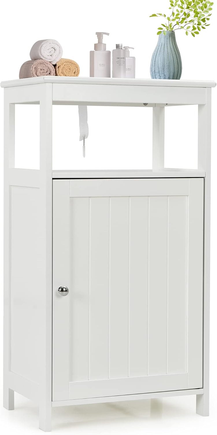 White 18 x 12 x 32 inches Bathroom Floor Cabinet with Adjustable Shelf X99012