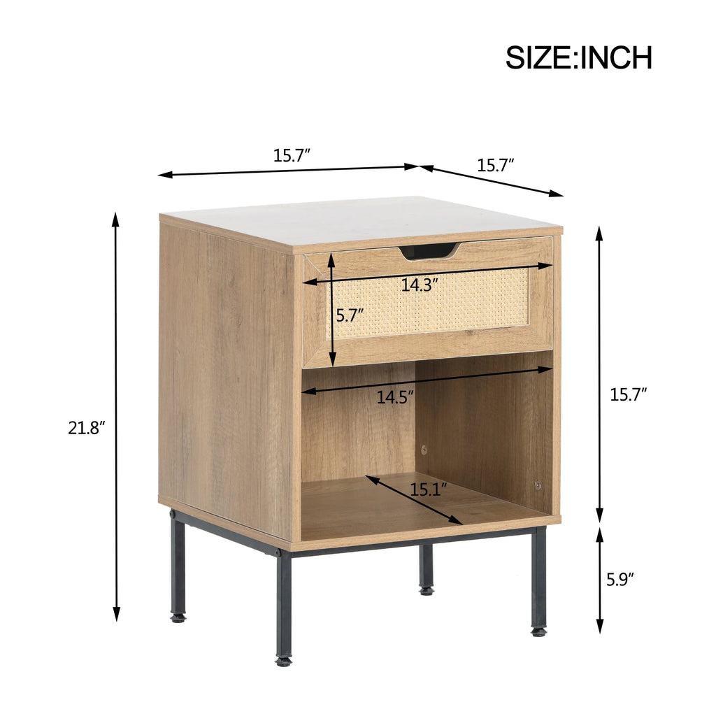 Natural Rattan Door Nightstand with Metal Legs A315