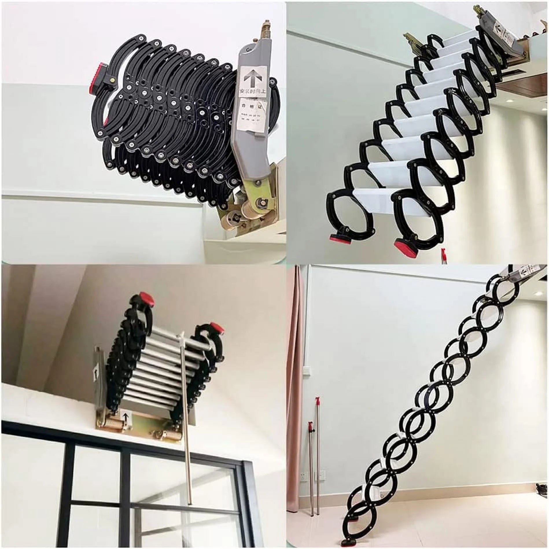Black Wall Mounted Telescopic Folding Ladder A674306