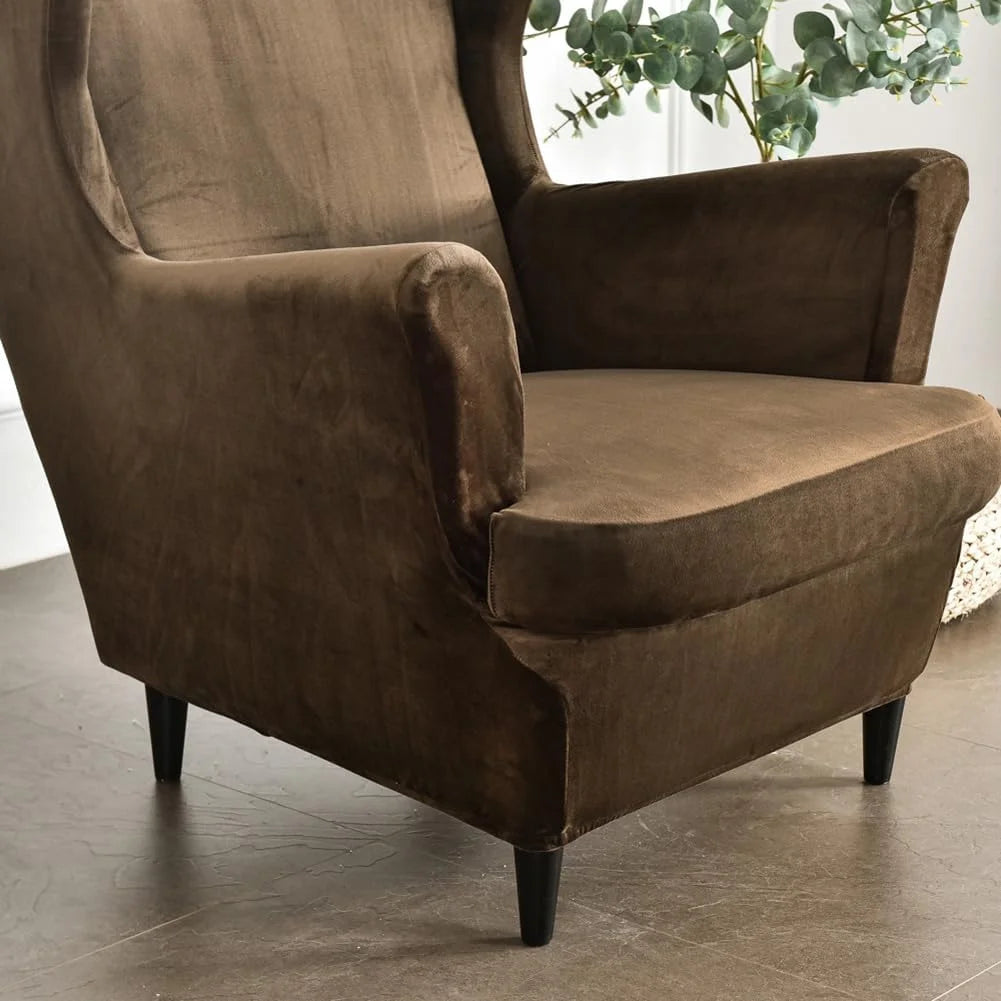 Velvet Stretch Wingback Chair Sofa Slipcover with Elastic Bottom N37051