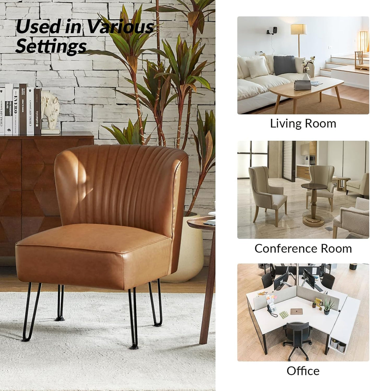 Faux Leather Accent Chairs Set Of 2 With Metal Base U136