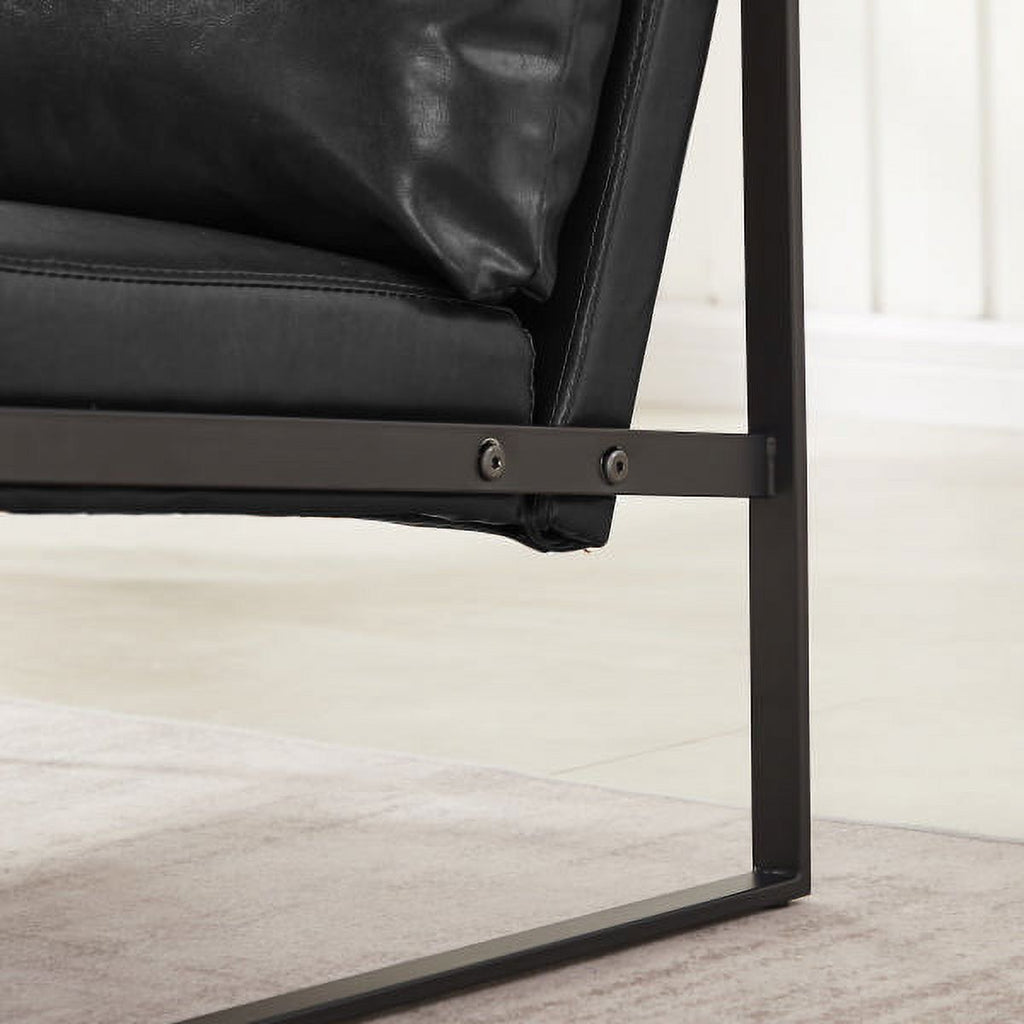Leather Accent Arm Chair Set of 2 with Metal Frame, Black U7840