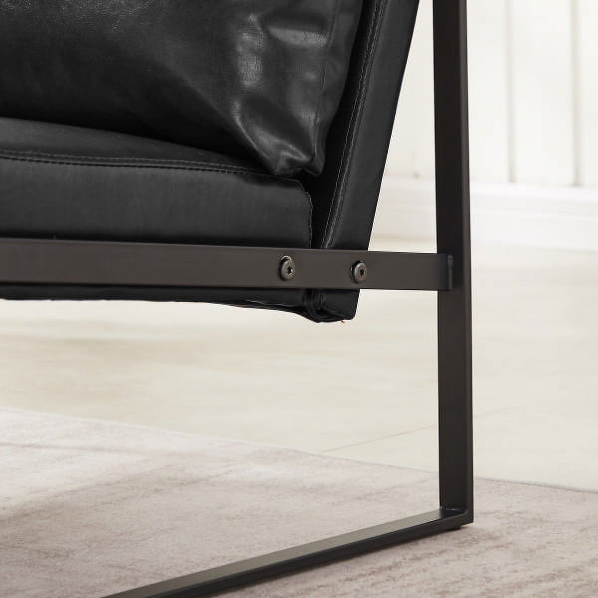 Leather Accent Arm Chair Set of 2 with Metal Frame, Black U7840