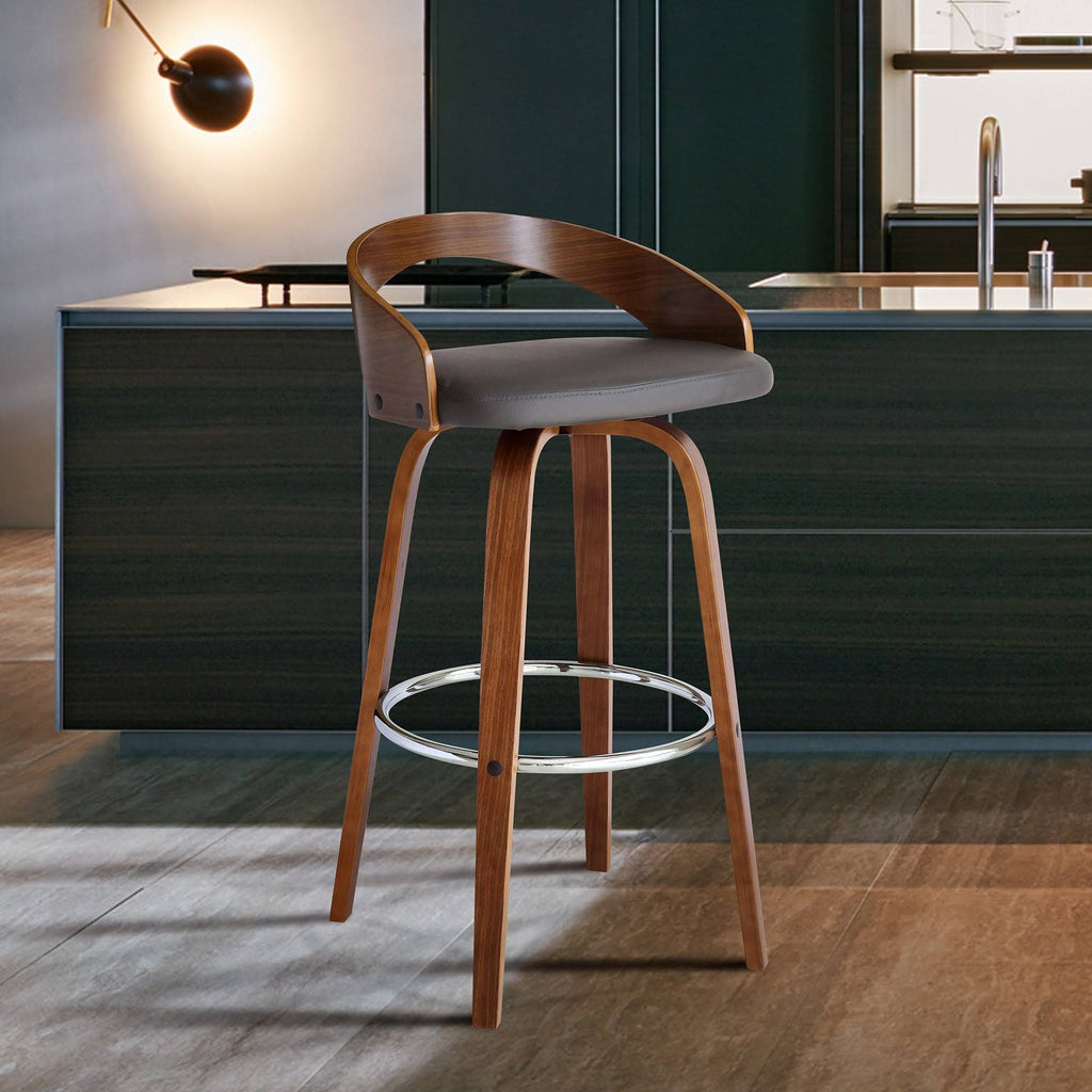 Walnut Upholstered Wood Bar Stool - Brown - Counter Height J982996