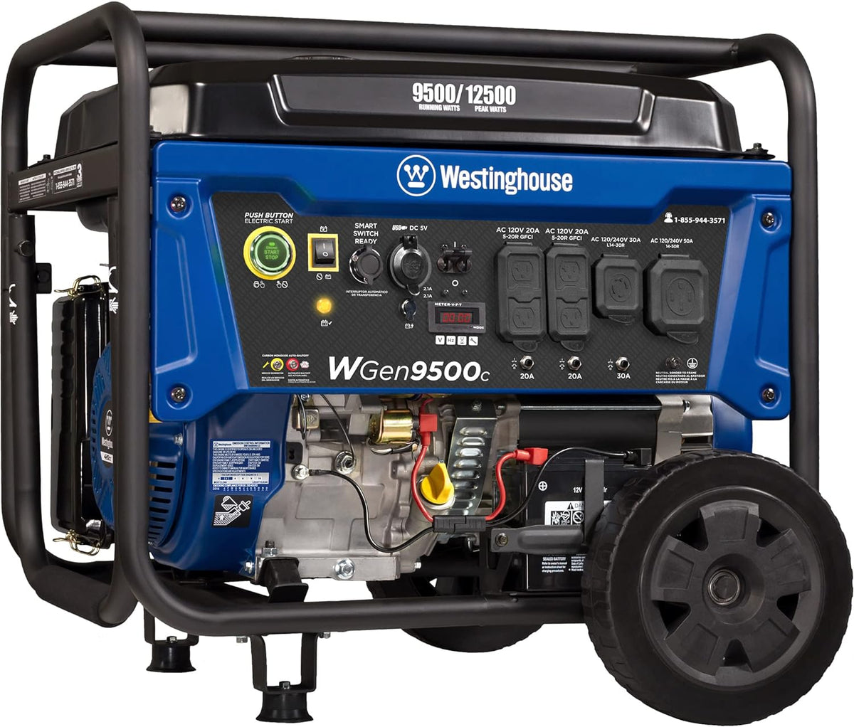 Dual Fuel Portable Generator 9500 Rated Watts 12500 Peak Watts Electric Start E836