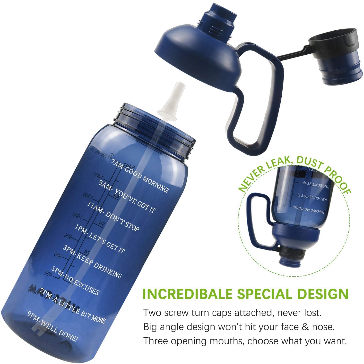 64 Oz Water Bottle With Straw and Time Marker K5942